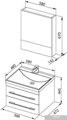 Aquanet Комплект мебели для ванной комнаты Нота 58 287700