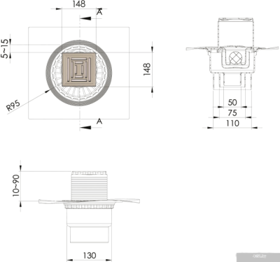 Berges Wasserhaus Zentrum Uno 150х150 090472 (матовый хром)