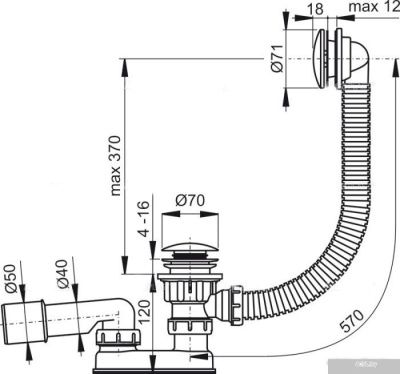 Сифон для ванны click/clack металл, Alcaplast